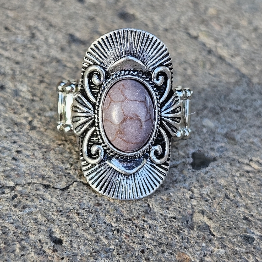 Silver and Purple Stone Women's Ring 8.5 Stretchy One Size Jewelry Boho